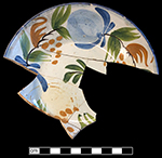 Pearlware painted underglaze London shape cup and matching saucer. 6.25” saucer rim diameter; 3.75” cup rim diameter; 1.5” saucer vessel height.